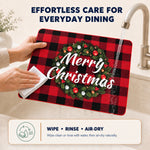 Christmas Wreath Plaid Christmas PVC placemat | rinse-clean care instructions