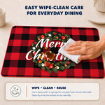 Christmas Wreath Plaid Christmas PVC placemat | wipe-clean care instructions