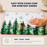 Evergreen Snowflakes Christmas PVC placemat | wipe-clean care instructions