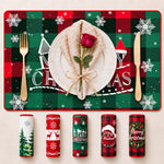 Red-Green Christmas Plaid Christmas PVC placemat | design overview with five seasonal prints displayed beneath the featured placemat