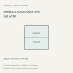 White Marble and Acacia Coasters — Set of 20 — original schematic diagram, not a photograph