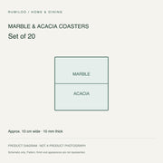 White Marble and Acacia Coasters — Set of 20 — original schematic diagram, not a photograph