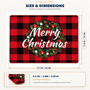 Christmas Wreath Plaid Christmas PVC placemat | size and dimensions: 45 by 30 centimeters, approximately 17.7 by 11.8 inches, 2 millimeters thick