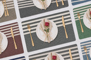 Dark Green | Classic Striped PVC-Polyester Placemats multi-color dining table arrangement with Dark Green featured