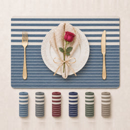 Denim Blue | Classic Striped PVC-Polyester Placemats color overview with Denim Blue featured