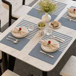 Denim Blue | Denim Blue Classic Striped PVC-Polyester Placemats styled on a dining table