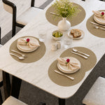 Camel | Camel Concentric Woven Round Polyester Placemats styled on a dining table