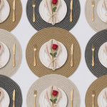 Camel | Concentric Woven Round Polyester Placemats multi-color dining table arrangement with Camel featured