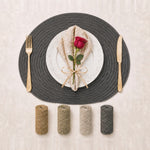 Charcoal | Concentric Woven Round Polyester Placemats color overview with Charcoal featured
