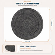 Charcoal | Charcoal Concentric Woven Round Polyester Placemats dimensions: 38 cm diameter (approx. 15 in)