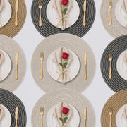 Cream | Concentric Woven Round Polyester Placemats multi-color dining table arrangement with Cream featured