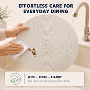 Cream | Cream placemat rinse and air-dry care guide