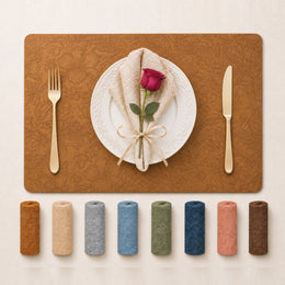Cognac | Embossed Mandala Floral PVC Placemats color overview with Cognac featured