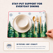 Evergreen Snowflakes Christmas PVC placemat | raised anti-slip double-layer backing