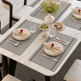 Silver Gray | Silver Gray Herringbone Double-Stripe PVC-Polyester Placemats styled on a dining table