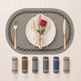 Ivory Black Chain | Oval Chain Border PVC Placemats color overview with Ivory Black Chain featured