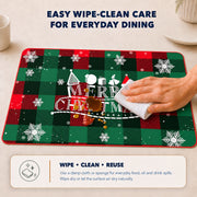 Red-Green Christmas Plaid Christmas PVC placemat | wipe-clean care instructions
