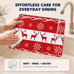Red Reindeer Christmas PVC placemat | rinse-clean care instructions