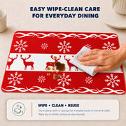 Red Reindeer Christmas PVC placemat | wipe-clean care instructions
