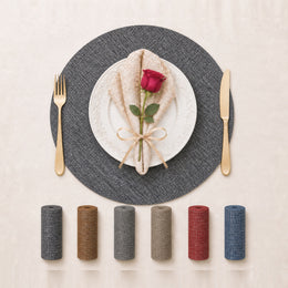 Charcoal | Round Woven PVC-Polyester Placemats color overview with Charcoal featured