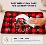 Santa Hat Plaid Christmas PVC placemat | wipe-clean care instructions