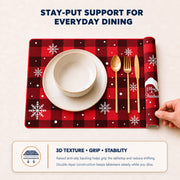 Santa Hat Plaid Christmas PVC placemat | raised anti-slip double-layer backing
