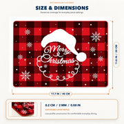 Santa Hat Plaid Christmas PVC placemat | size and dimensions: 45 by 30 centimeters, approximately 17.7 by 11.8 inches, 2 millimeters thick