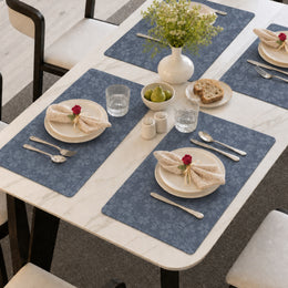 Slate Blue | Slate Blue Tone-on-Tone Floral PVC Placemats styled on a dining table
