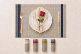 Taupe Navy | Woven Border Stripe PVC-Polyester Placemats color overview with Taupe Navy featured