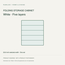 White Folding Storage Cabinet — Five Layers — original schematic diagram, not a photograph